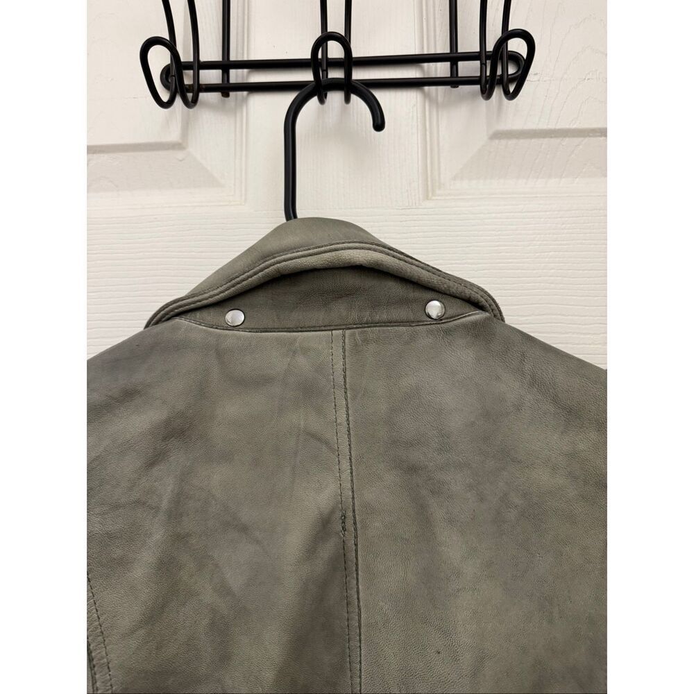 jkt Jackett NYC 100% Genuine Leather Moto Jacket Size Medium Green Zippers - Picture 7 of 8